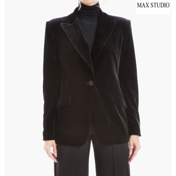MAX STUDIO NWT PEAK LAPEL BLACK VELVET BLAZER. SIZE L - Picture 1 of 10